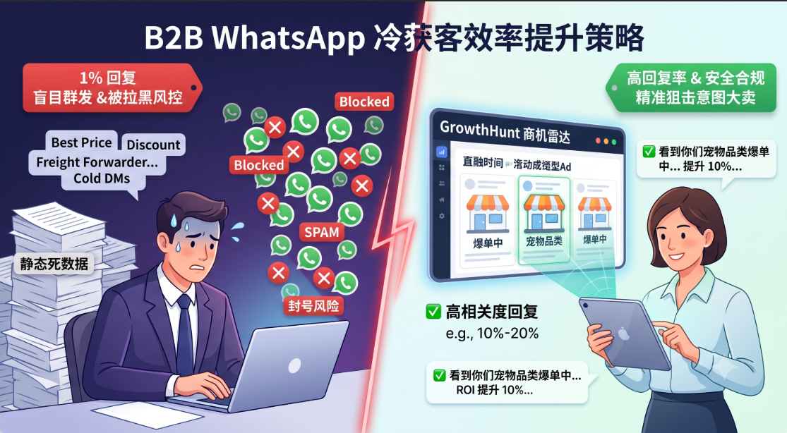 WhatsApp 群发频繁封号？突破 1% 回复率的外贸获客防封指南 | GrowthHunt